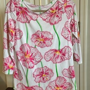 Lilly Pulitzer Pink and White Floral Long Sleeve Top